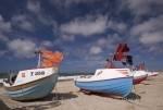 Colourful boats along the shores in Stenbjerg, Denmark, Europe.
