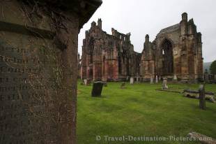 Ruins of Melrose Abbey in Scotland, Europe.